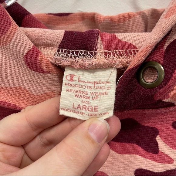 Champion Reverse Weave Women’s Classic Camo Hoody Cropped Large Pink - Picture 7 of 7